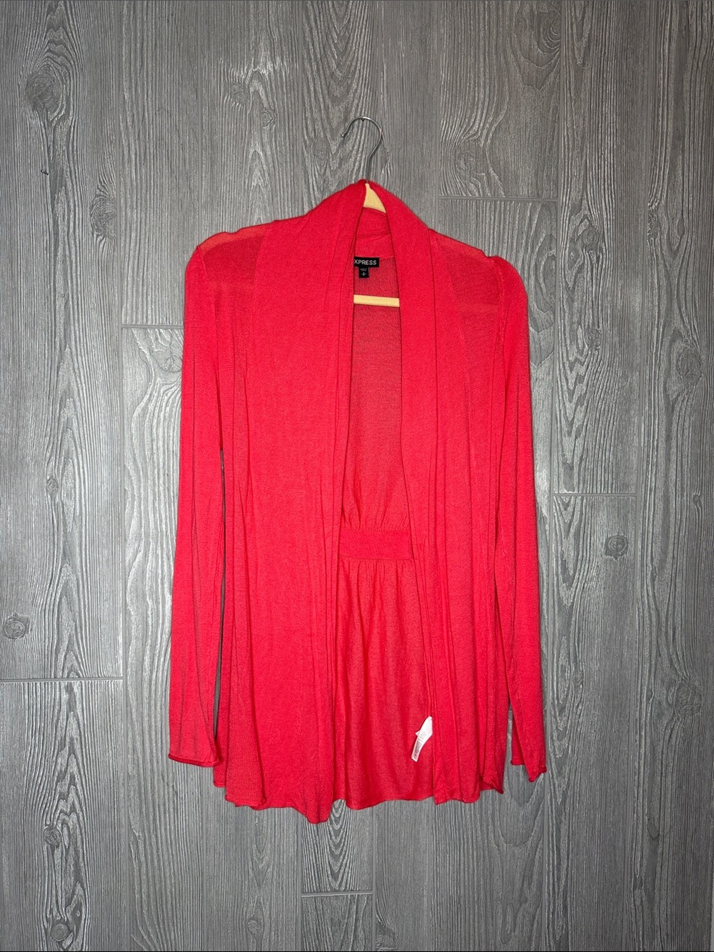 Express Vibrant Coral Draped Open-Front Cardigan